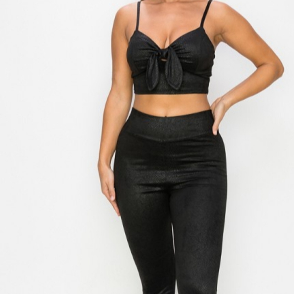 Embossed snake skin print pant set